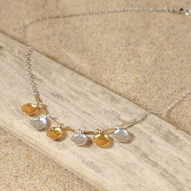 collier Azteque en métal argenté et doré, fabrication artisanale française