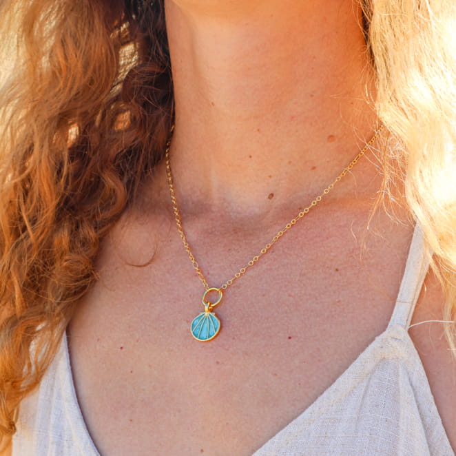 collier Caliopee doré et turquoise, création artisanale française