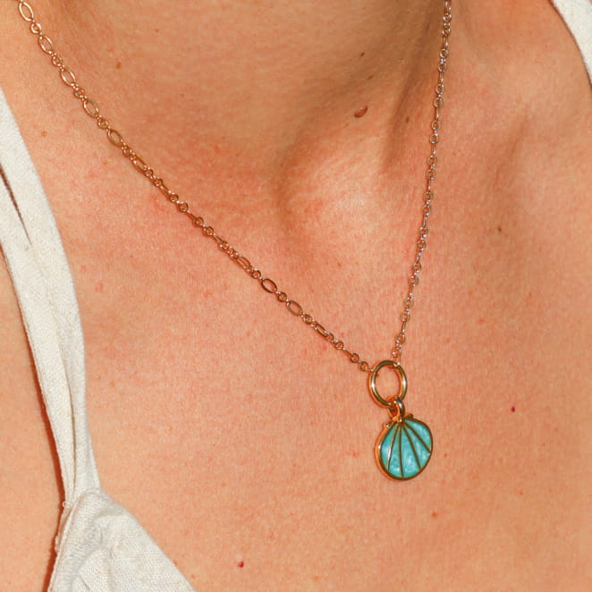 collier Caliopee doré et turquoise, bijou fait main en France