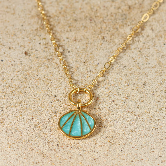 collier Caliopee doré avec pendentif turquoise, bijou artisanal fait main en France