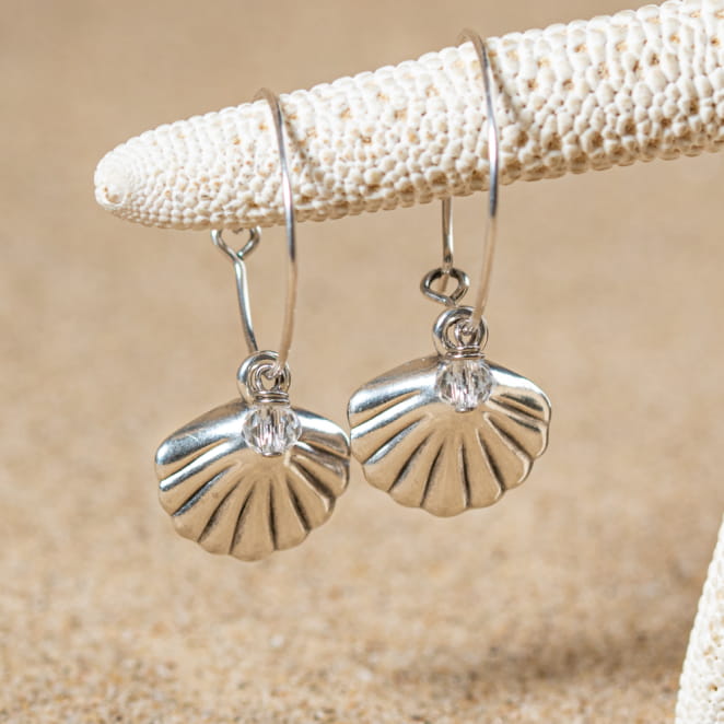 Boucles d'oreilles fantaisie argenté coquillage - Playa - fabriqué en France