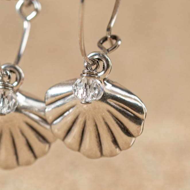 Boucles d'oreilles artisanal argenté pendentif coquillage - Playa - fabrication française et artisanale