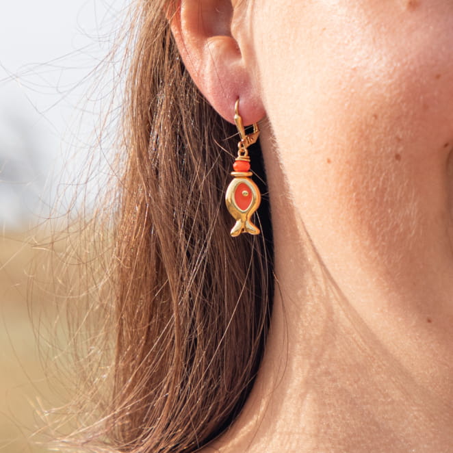 Boucles d'oreilles fantaisie poisson orange doré