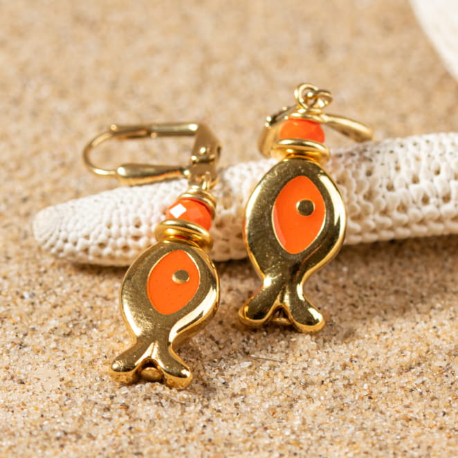 Boucles d'oreilles fantaisie poisson orange doré