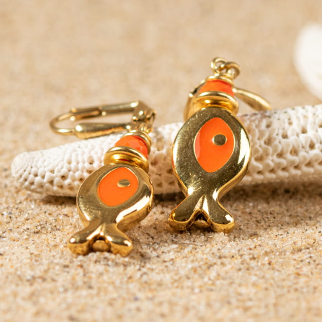 Boucles d'oreilles fantaisie poisson orange doré