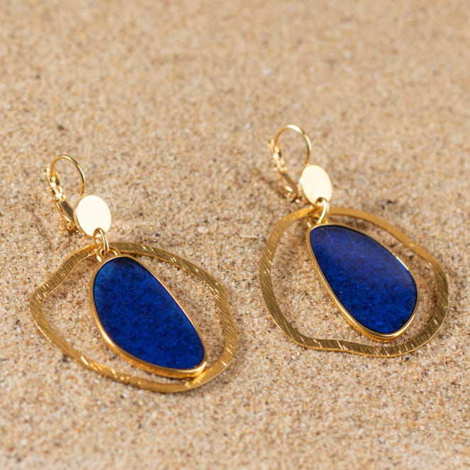 Boucles d'oreilles fantaisie doré et bleu - ailes - made in france