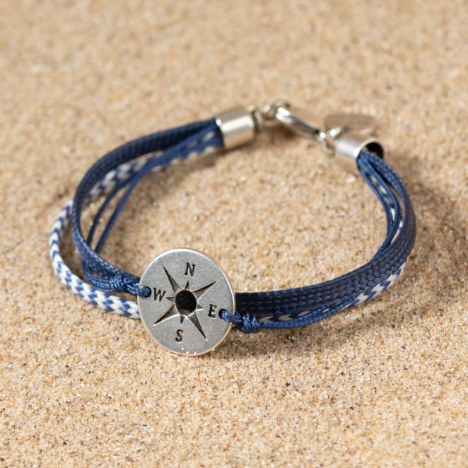 Bracelet enfant multirang bleu marine rose des vent argentée