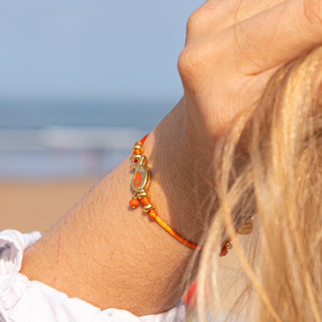 Bracelet fantaisie cordon orange poisson doré