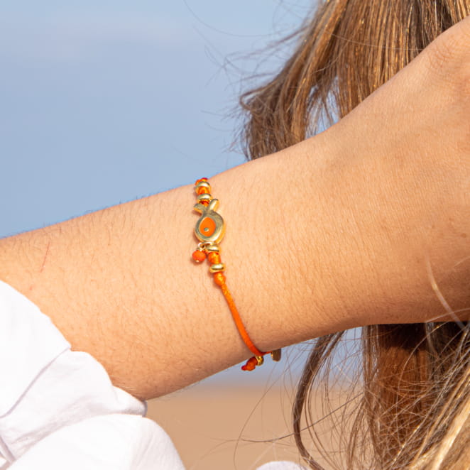 Bracelet fantaisie cordon orange poisson doré