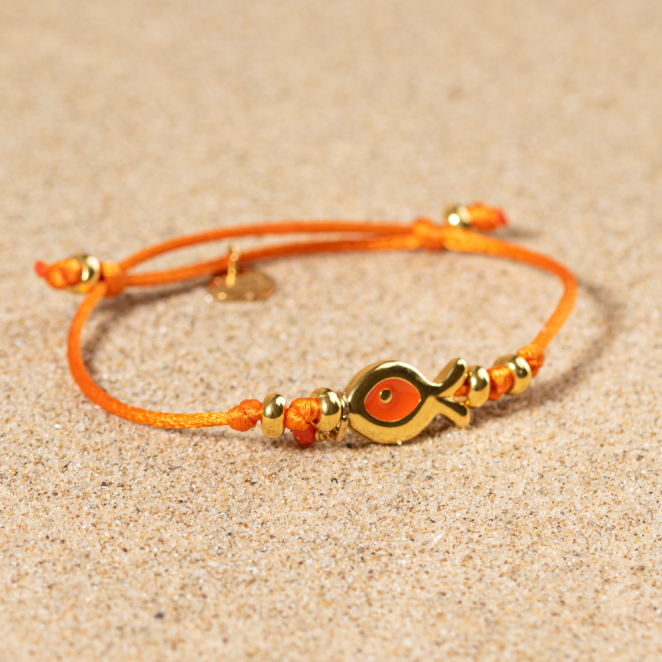 Bracelet fantaisie cordon orange poisson doré