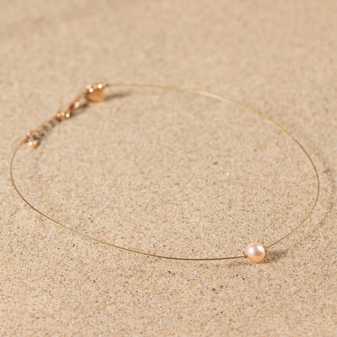 Collier doré rose cable et perle de rivière rose