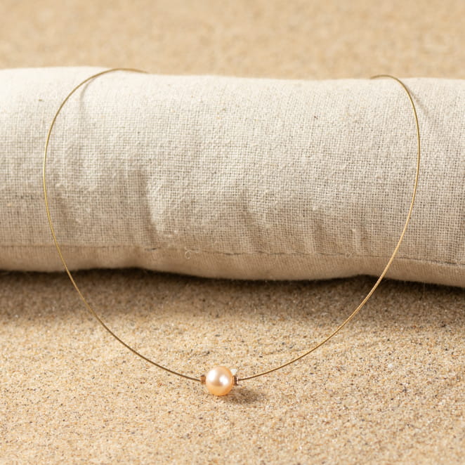 Collier doré rose cable et perle de rivière rose