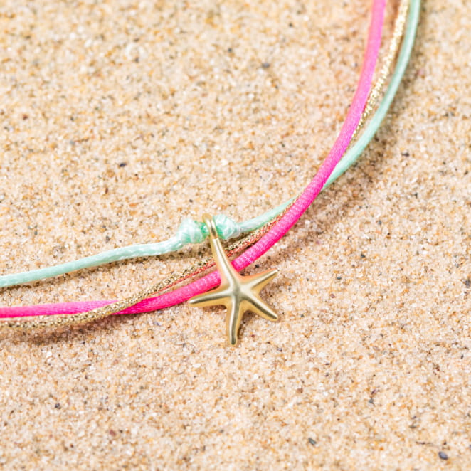 Collier pour enfant Dora doré, rose et bleu turquoise