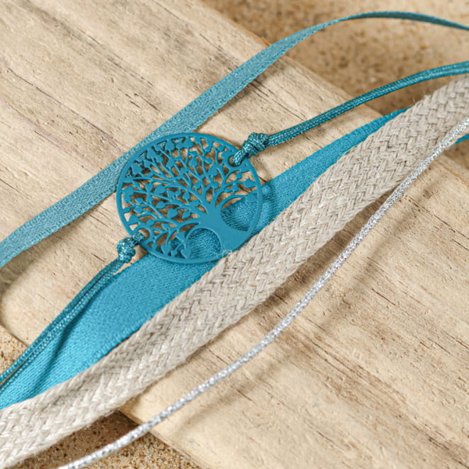 Bracelet Laharie argenté avec perles bleu pétrole, bijou artisanal français.