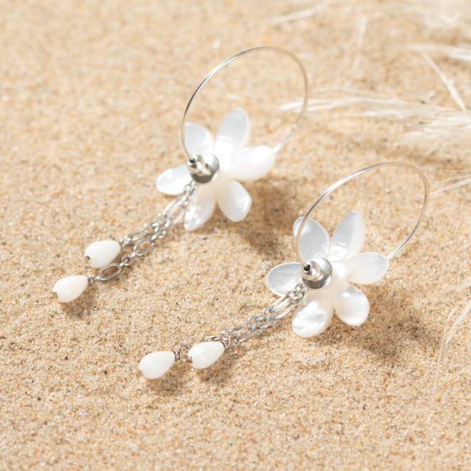 Boucles d'oreilles Onirique argenté et blanc