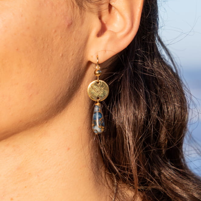 Boucles d'oreilles Palau doré et bleu gris