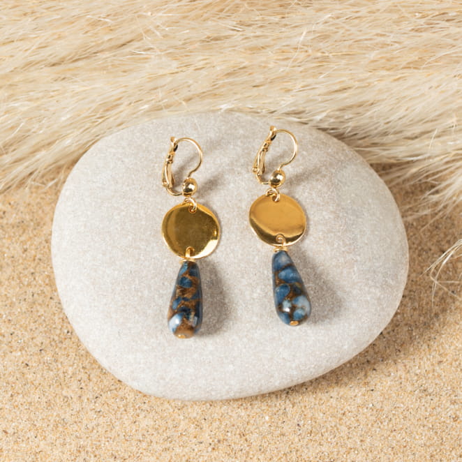 Boucles d'oreilles Palau doré et bleu gris