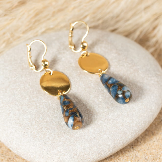 Boucles d'oreilles Palau doré et bleu gris