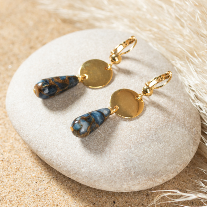 Boucles d'oreilles Palau doré et bleu gris