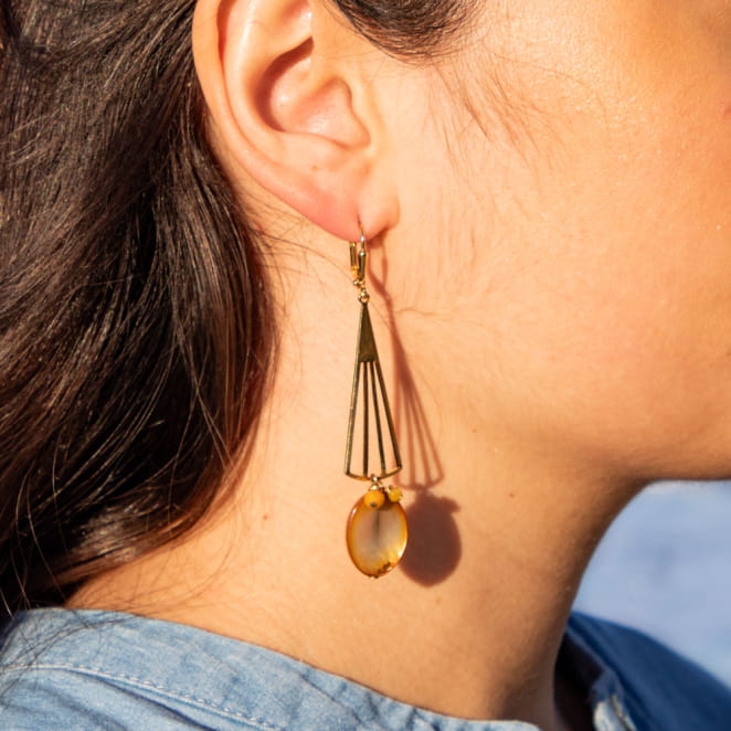Boucles d'oreilles Panka doré et moutarde