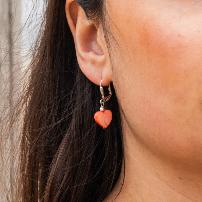 Boucles d'oreilles Perrine argenté et corail