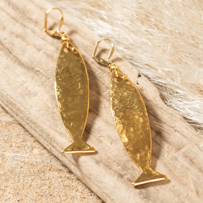 Boucles d'oreilles Tinca doré avec pendentifs poissons