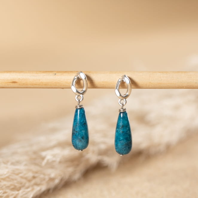 boucles d’oreilles Zana bleu pétrole en métal argenté, style élégant