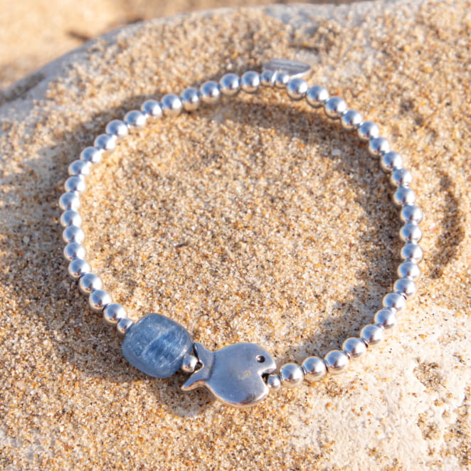 Bracelet fantaisie argenté poisson perle cyanite