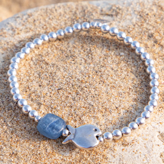 Bracelet fantaisie argenté poisson perle cyanite