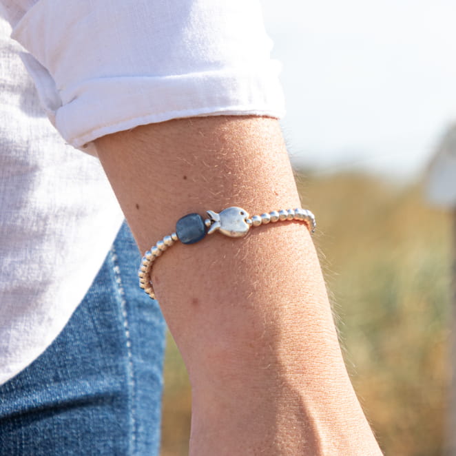 Bracelet fantaisie argenté poisson perle cyanite
