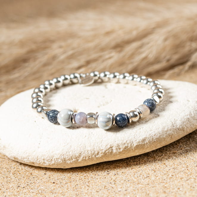 bracelet Lucia bleu montana fabriqué en France, pampilles argentées élégantes