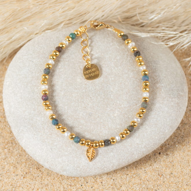 Bracelet Oriana en perles doré, blanc et bleu gris