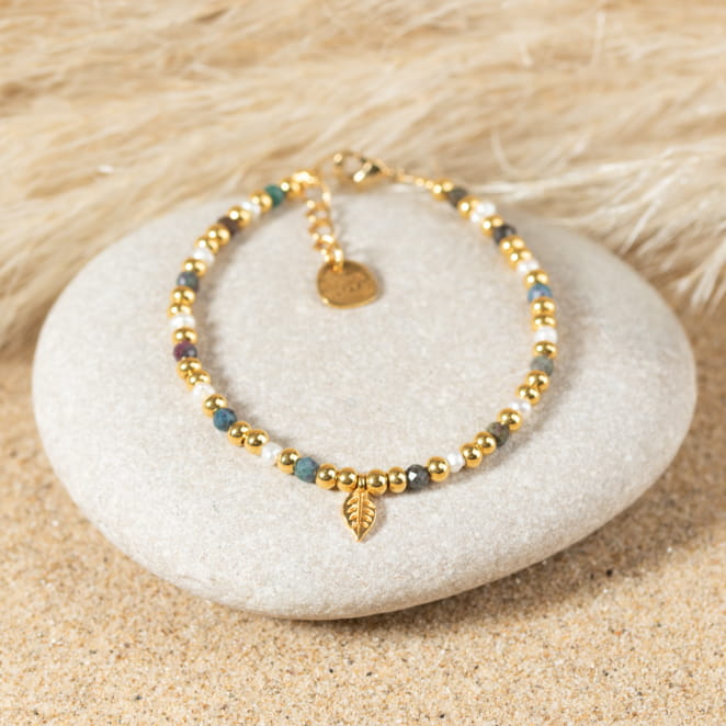 Bracelet Oriana en perles doré, blanc et bleu gris