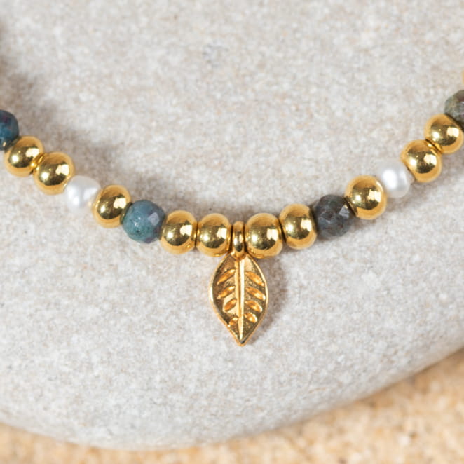 Bracelet Oriana en perles doré, blanc et bleu gris