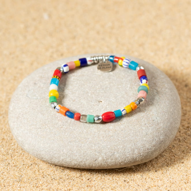 Bracelet enfant Wonka argenté et en perles multicolores
