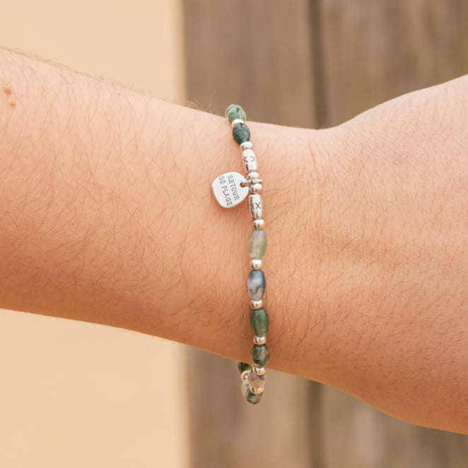 Bracelet Yemen argenté et vert bouteille