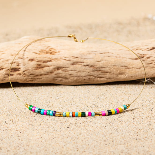 Collier pour femme Chamarel doré et multicolore