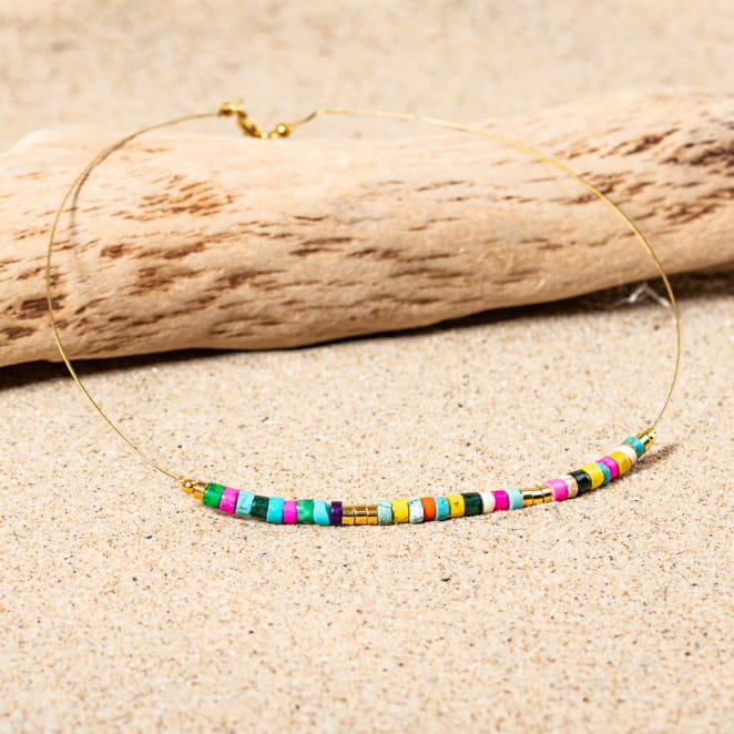 Collier pour femme Chamarel doré et multicolore