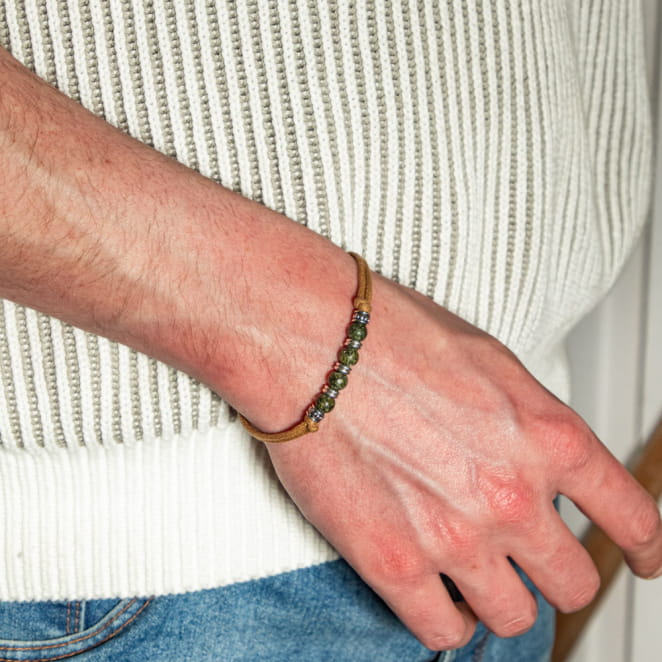 Bracelet pour homme Jacob argenté et kaki made in France