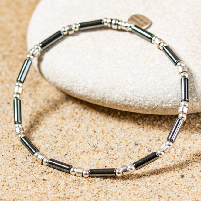 Bracelet pour homme Yezidi en perles argenté et gris