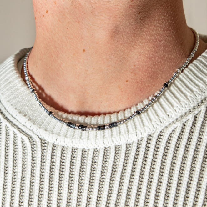 Collier pour homme Maestro argenté et noir