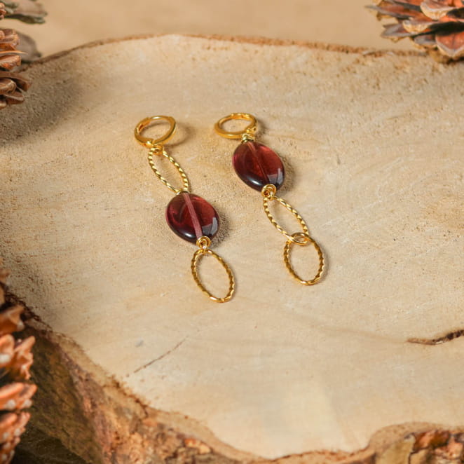 Boucles pendantes Balcon violet foncé et or, création française faite main