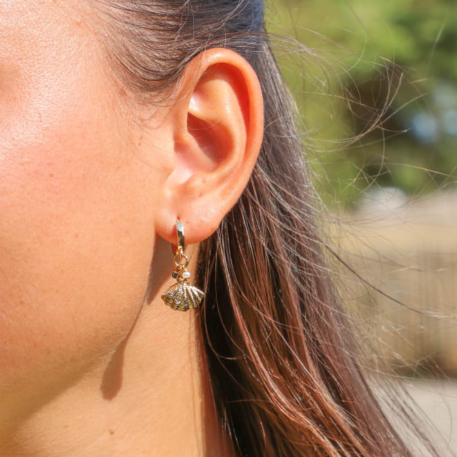 boucles d’oreilles Domino dorées avec perles noires