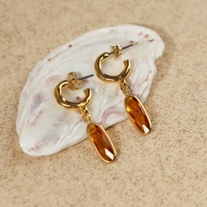 Boucles Galante dorées avec perles marron, bijou fait main en France