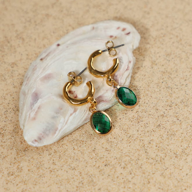 Boucles Galante en perles vertes et doré, bijou artisanal fait main