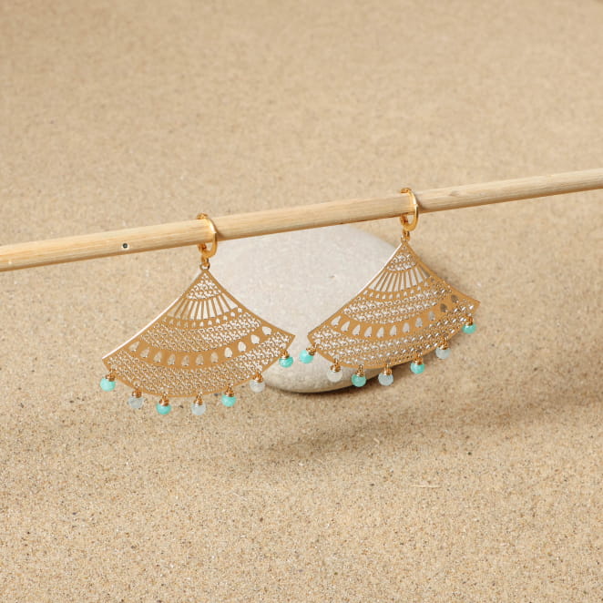 boucles d’oreilles Manel dorées avec perles vert d’eau