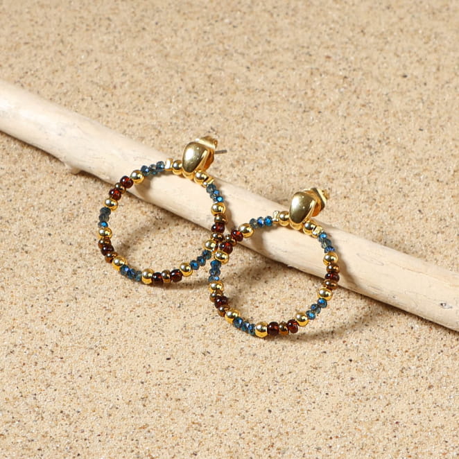 Création Ramses doré marron multicolore, boucles fabriquées à la main en France.