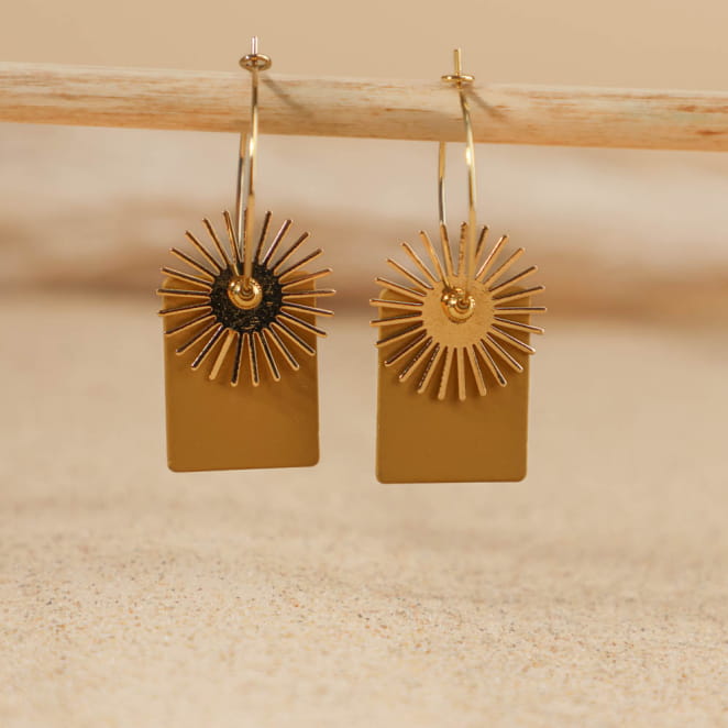 Boucles Samoa dorées avec perles moutarde, création artisanale française