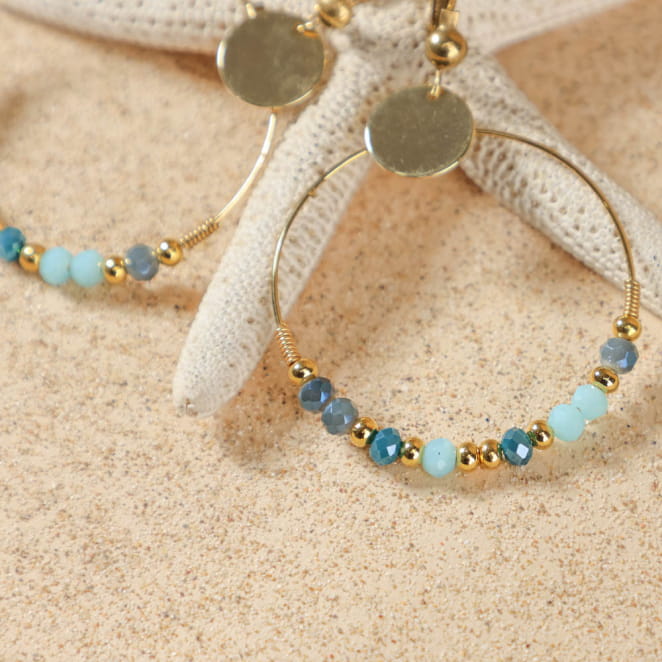 Boucles pendantes Saverne bleu profond et or, faites main en France