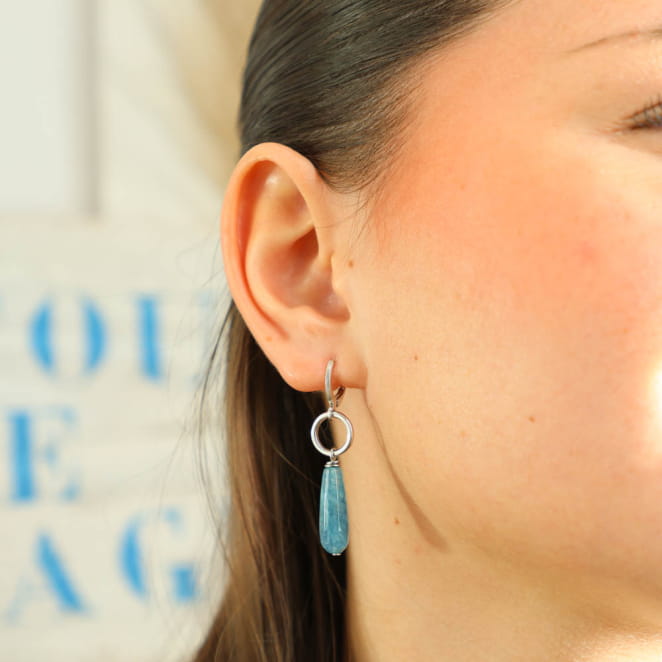 Boucles Tunis en perles bleu ciel et métal argenté, bijou fait main Origine France Garantie